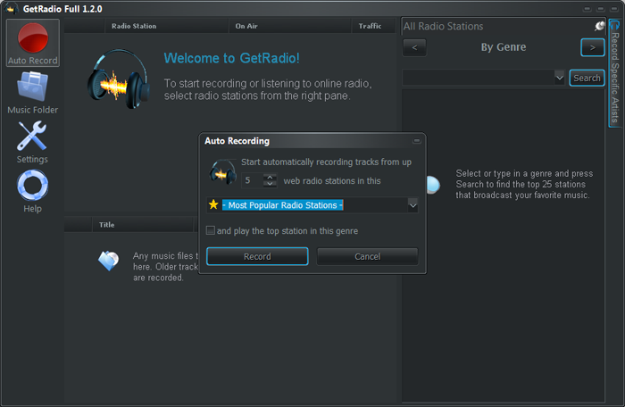 RadioGet – Autorecord feature